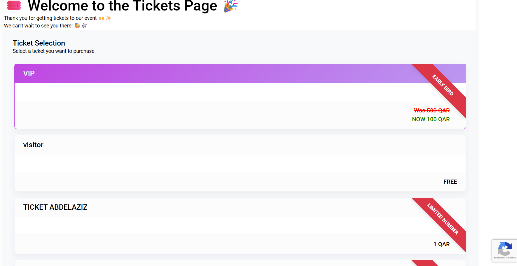 Single ticket display options (placeholder)