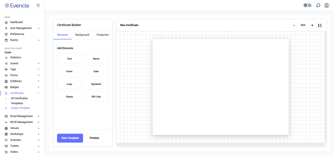 Certificate Builder interface